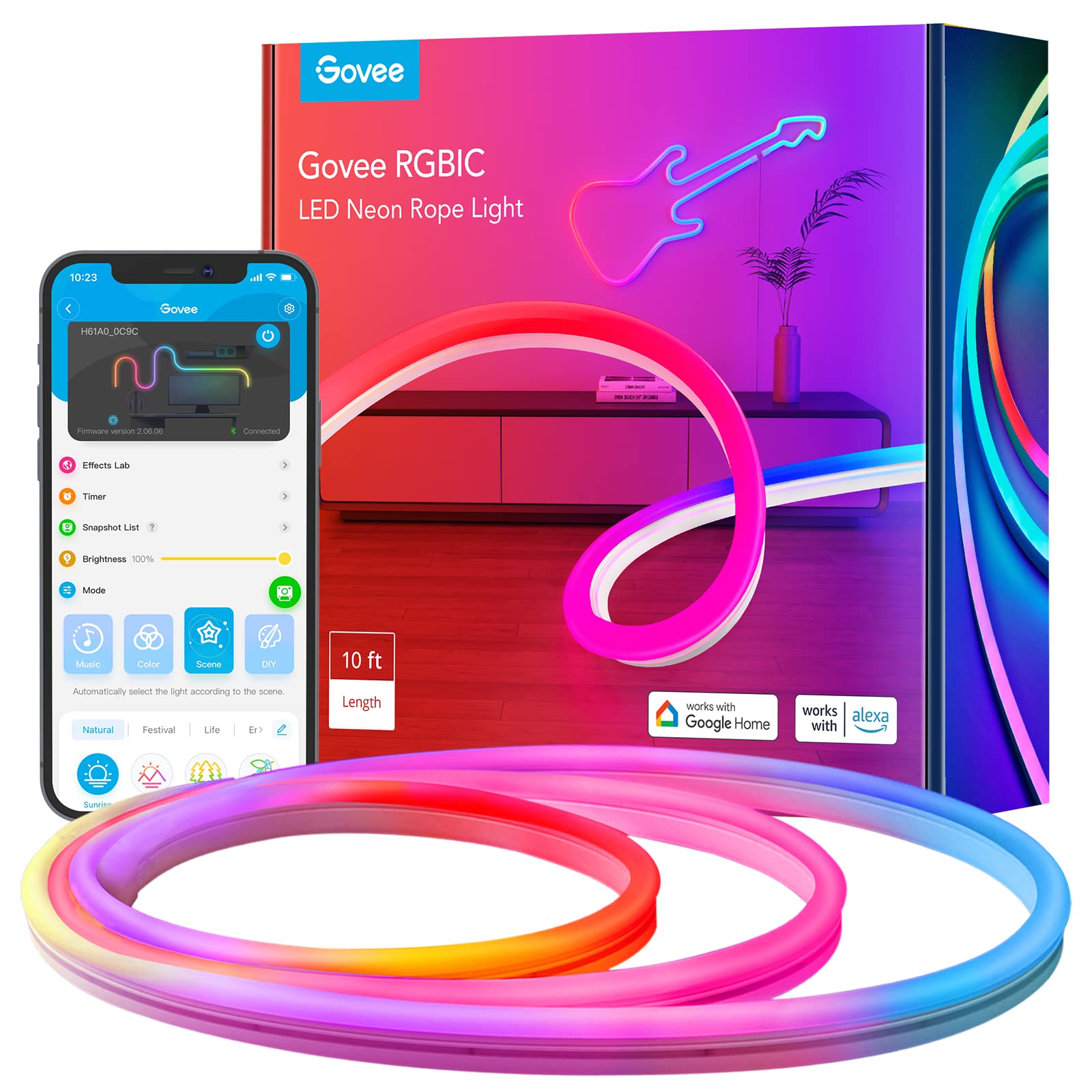 10' Govee Neon RGBIC LED Rope Lights w/ Music Sync (Works with Alexa, Google Assistant) $45.49 + Free Shipping