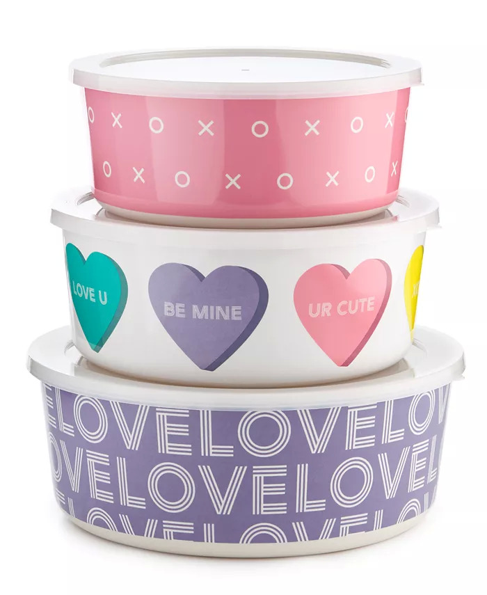 The Cellar Valentine's Day Kitchenware: 3-Piece Printed Nesting Storage Containers & Lids Set $19.20, 2-Piece Love Acrylic Food Storage $10.40 & More + F/S on $25+