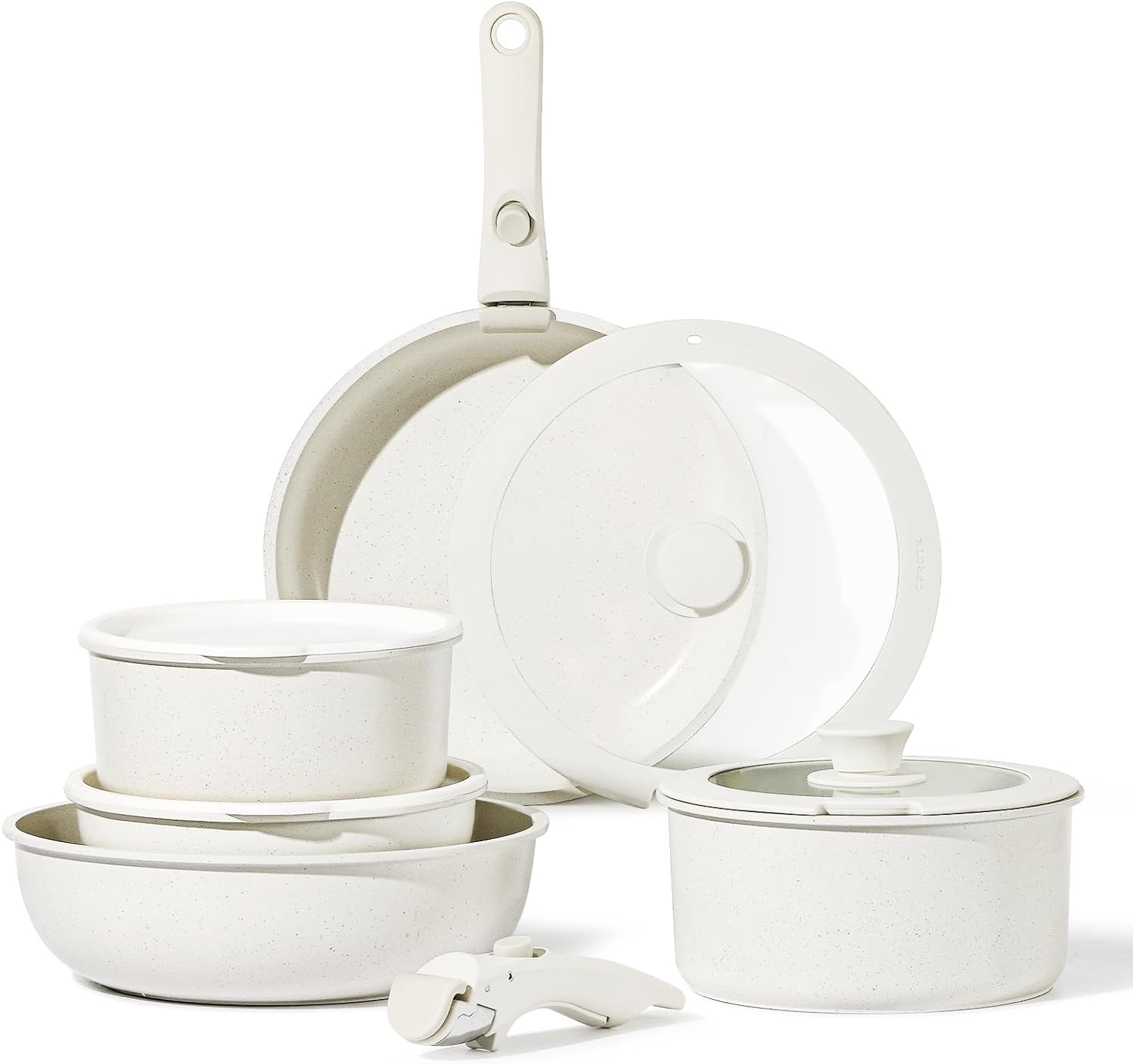 11-Piece Carote Nonstick Granite Cookware Set w/ Detachable Handles (Cream White) $59.99 + Free Shipping