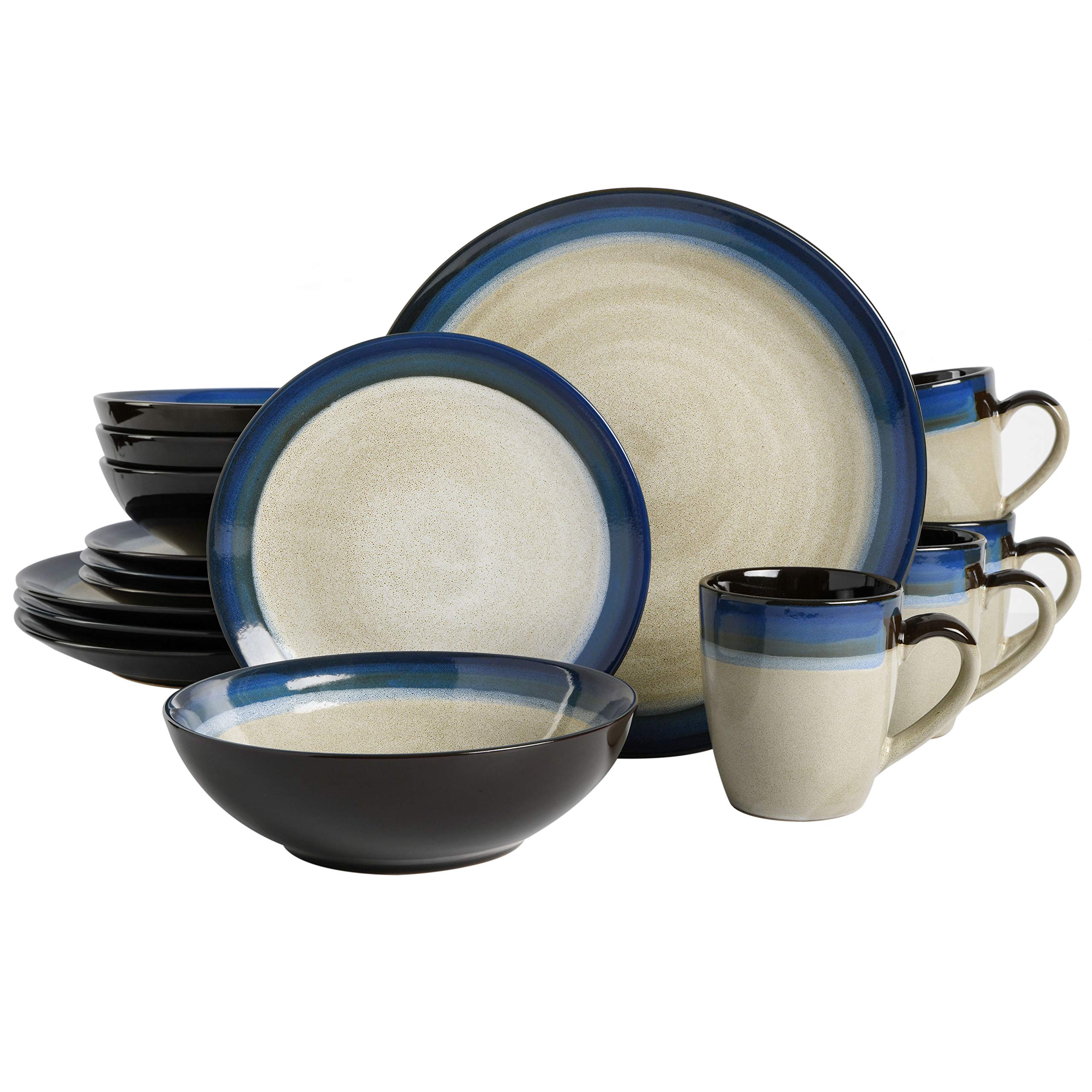 16-Piece Gibson Elite Couture Bands Round Reactive Glaze Stoneware Dinnerware Set (Service for Four, Blue and Cream) $32.22 + Free Shipping w/ Prime or on $35+