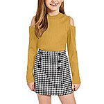 Arshiner Girls Long Sleeve Cold Shoulder Knit Sweater Tops (Yellow) $4.20 + Free Shipping w/ Prime or on Orders $25+