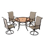 5-Piece Hampton Bay Riverbrook Round Glass Top Patio Dining Set w/ Swivel Chairs $357 + Free Shipping