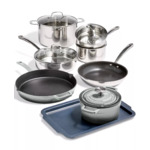 12-Pc Martha Stewart Mixed Material Cookware Set (Gray, Red, Blue) $125 + Free Shipping
