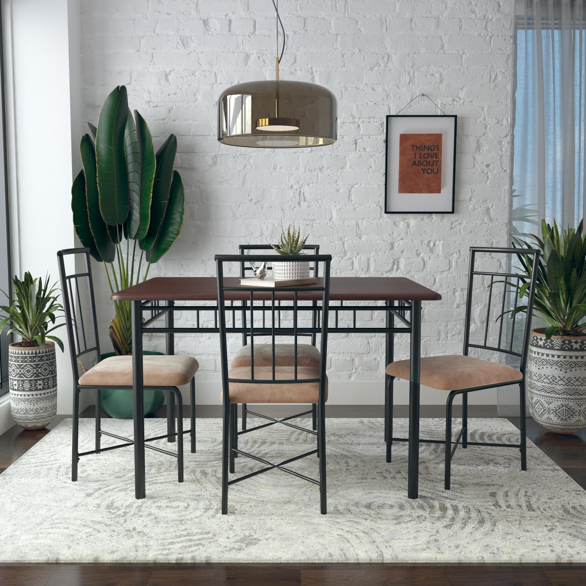 5-Piece Mainstays Louise Traditional Wood & Metal Dining Set (Deep Walnut Brown) $115 + Free Shipping