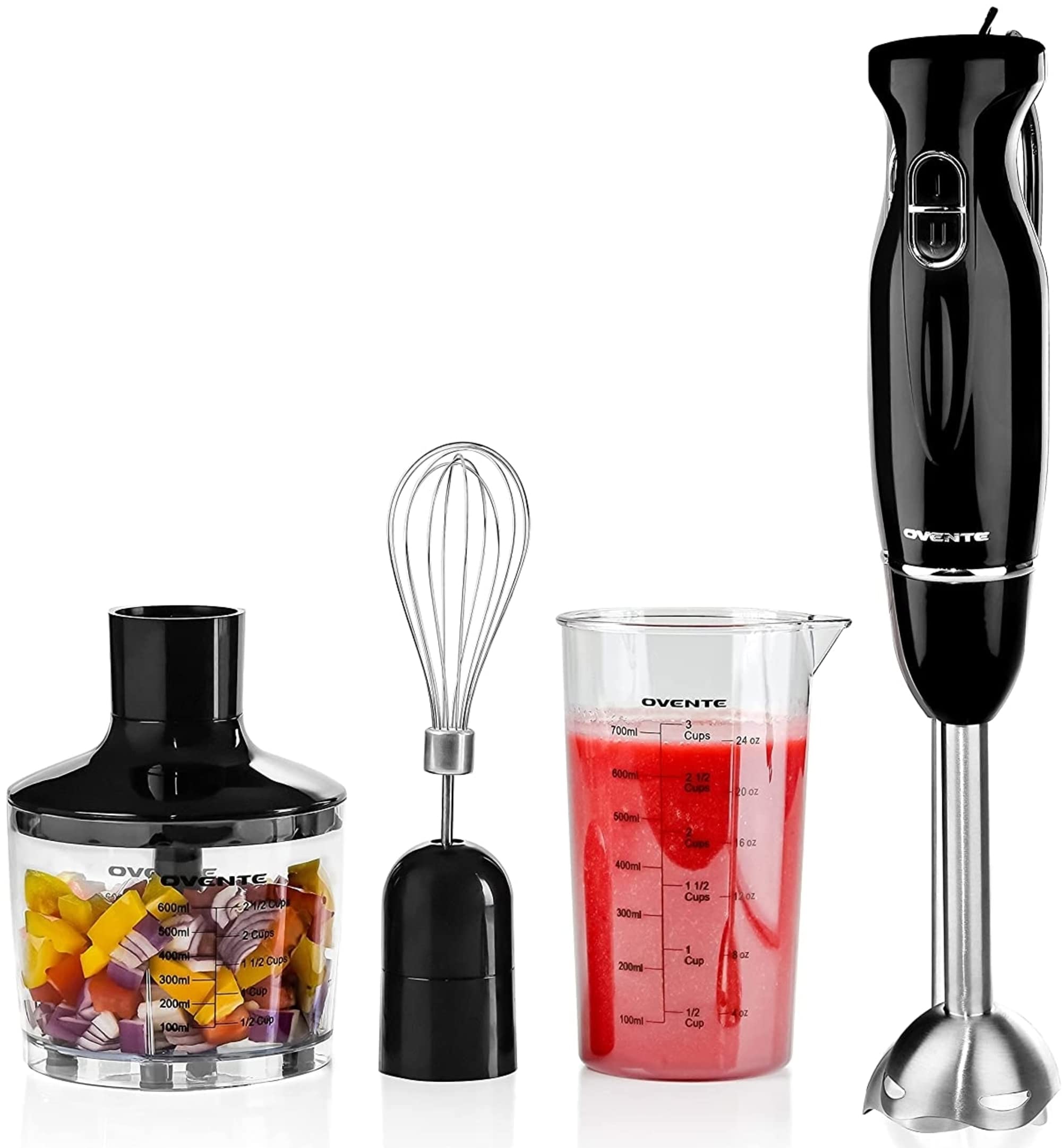 Ovente Immersion Electric Hand Blender w/ Stainless Steel Blades, Egg Whisk Attachment, Mixing Beaker & BPA-Free Food Chopper (Black HS565B) $20 + Free Shipping w/ Prime or on $35+