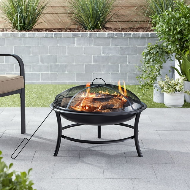 Mainstays 26" Round Iron Outdoor Wood Burning Fire Pit w/ Spark Screen & Poker $29.96 + F/S w/ Walmart+ or on Orders $35+
