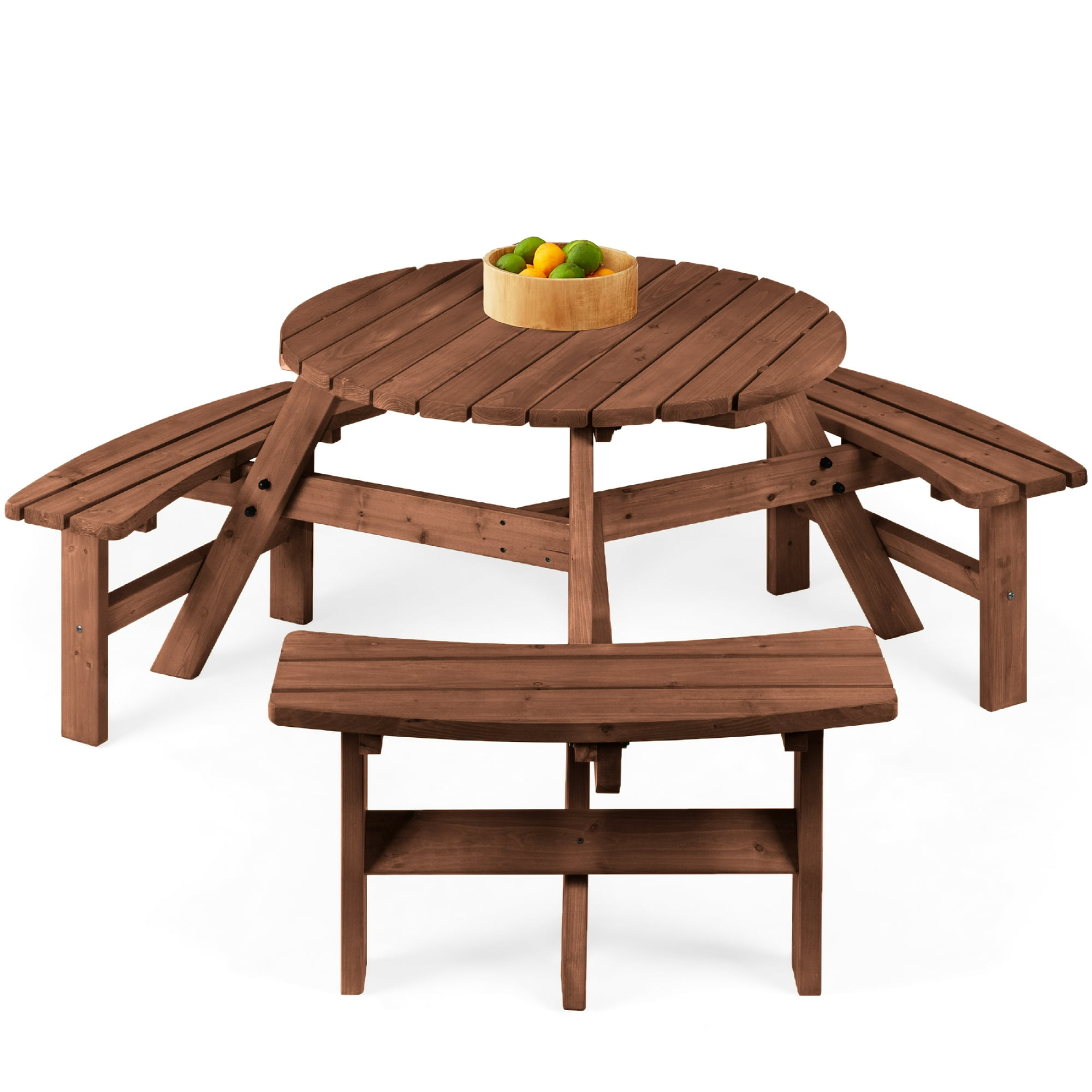 6-Person Best Choice Products Circular Outdoor Wooden Picnic Table w/ 3 Built-In Benches (Walnut Brown, Brown) $160 + Free Shipping