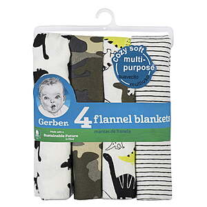 4 Pack Gerber Baby Boy Flannel Blankets Camo Dinosaur 5 1.25