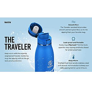 Takeya Traveler Insulated Coffee Mug with Leak Proof Lid, BPA Free, 17  Ounce, Nitro Purple