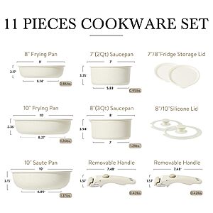Carote 5 Piece Nonstick Cookware Sets, Granite Non Stick Pots and Pans Set  with Removable Handle