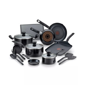 T-Fal Cookware:18-Piece Nonstick Cookware Set $70, 3-Piece Fry Pan