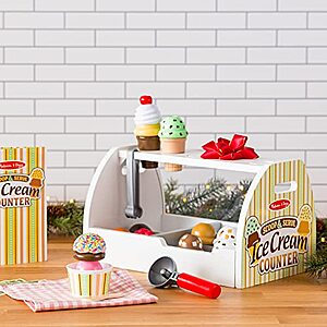28 Piece Melissa Doug Wooden Scoop and Serve Ice Cream Counter w