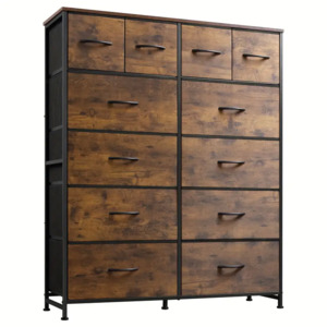 WLIVE 12-Drawer Tall Dresser w/ Fabric Bins & Wood Top (Rustic Brown) $61.19 + Free Shipping