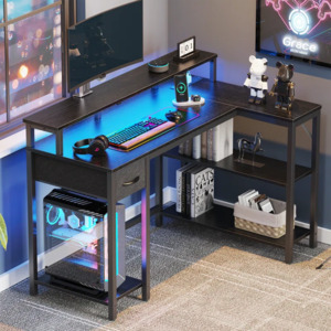 17 Stories Coolbrook 47.3" L-Shaped Reversible Gaming Desk w/ LED Lights, Power Outlets, Storage &  Monitor Stand $92.99 + Free Shipping