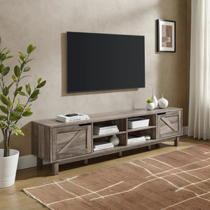 70" Walker Edison Barn Door Rustic TV Stand w/ 2 Cabinets & 4 Open Cubbies (Grey Wash) $106 + Free Shipping
