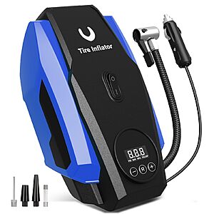 Prime Members: Powools Tire Inflator Portable Air Compressor w/ Auto Shutoff Function & LED Light (Blue, Yellow, 12V DC) $14.99 + Free Shipping