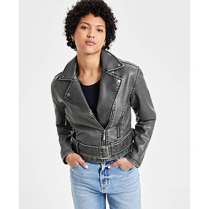 Jou Jou Juniors' Distressed Asymmetric Moto Jacket (Sizes: XS-XL) $19.66 & More + Free Pickup at Macys or Free Shipping on $39+
