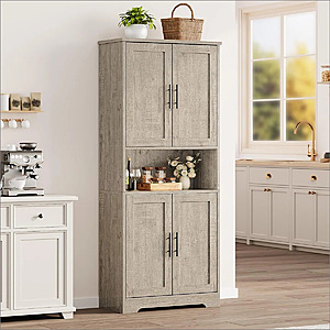 70" Ebern Designs Tall Kitchen Pantry Cabinet w/ 4 Doors, Adjustable Shelves, Open Shelf & Freestanding Cupboard (Gray) $136.99 + Free Shipping