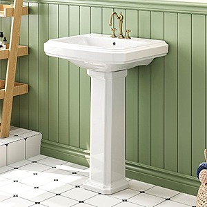 23" Horow Ceramic Rectangular Pedestal Combo Bathroom Sink w/ Overflow Drain & 3 Faucet Holes (White) $149 + Free Shipping