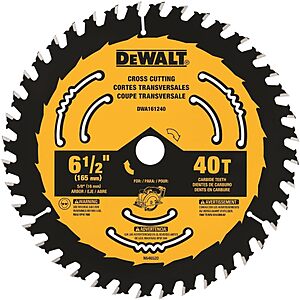 6.5" DeWALT 40-Tooth Circular Saw Blade (DWA161240) $10.98 + F/S w/ Prime or on Orders $35+