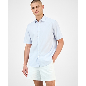 Alfani Men's Pacco Short Sleeve Striped Button-Front Shirt (Blue Eyes, Canterbury, Sizes: S-2XL) $9.66 + Free Pickup at Macys or Free Shipping on $39+