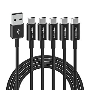 5-Pack 6-Foot Amazon Basics USB-C to USB-A 2.0 Fast Charger Cable (Black) $9.99 + Free Shipping w/ Prime or on $35