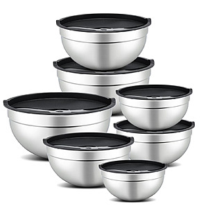 7-Piece Mirdinner Mixing Nesting Stainless Steel Bowls Set w/ Lids (Black) $19 