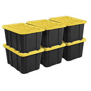 6-Pk 27-Gal Sterilite Industrial Tote Storage Bin w/ Snap-on Lid (Black/Yellow) $48 + Free S&H