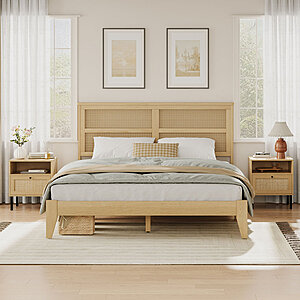 3-Piece Aimara Boho Bedroom Set (Rattan Nightstand Set of 2 & Queen Platform Bed Frame) $370 + Free Shipping