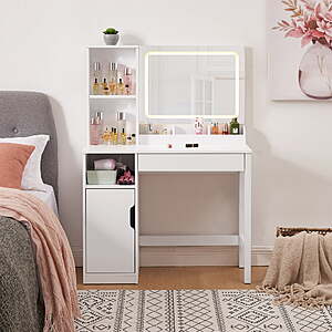 Mainstays Get Ready with Me Left Vanity Table w/ Lighted Mirror & Storage (White) $99.00 + Free Shipping
