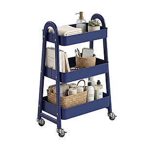 Gianna 3-Tier Metal Utility Cart w/ Lockable Wheels (Black, Blue, or Red)