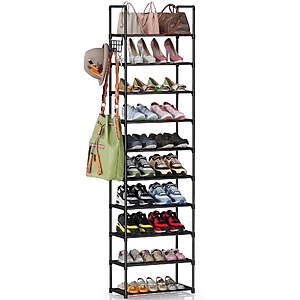 10-Tier Bug Hull Metal Shoe Rack w/ Hooks (Black) $16.99 + Free Shipping w/ Walmart+ or on $35+