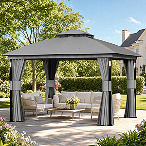 Elevate Outdoors Louvre Steel Double Roof Soft Top Gazebo w/ LED Lighting, Bluetooth Speaker, Netting & Curtains $344.99 + Free Shipping