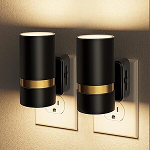 2-Pk JandCase Dusk-to-Dawn Dimmable LED Night Light (Black & Gold)
