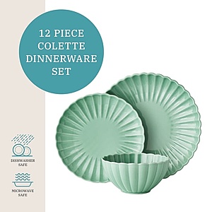 12-Piece The Pioneer Woman Colette Stoneware Dinnerware Set (Green) $29.97 + Free Shipping w/ Walmart+ or on $35+