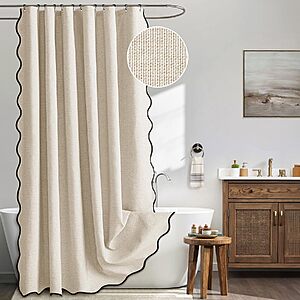 MIULEE 72"x72" Scalloped Faux Linen Shower Curtain w/ 12 Metal Hooks (Cream) $14.38 + Free Shipping w/ Prime or on $35+