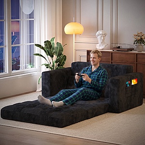 59" Lofka Convertible Corduroy Futon Sofa Bed w/ 2 Pillows & Pockets (Black) $179.97 + Free Shipping