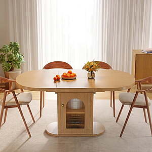 Patbrela 43.3"–59" Extendable Oval Dining Table w/ Two-Tier Storage Cabinet (Natural) $169.84 + Free Shipping w/ Walmart+ or on $35+