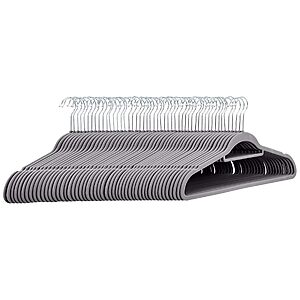 50-Pk Amazon Basics Slim Velvet Suit Hangers w/ Tie Bar (Dark Gray)