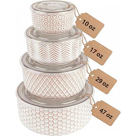 4-Count Kook Ceramic Mixing, Microwave & Dishwasher Safe Bowls w/ Lids (Nesting, 10/16/29/47 oz, Narbonne Collection, Ivory) $30.57 + Free Shipping w/ Prime or on $35+