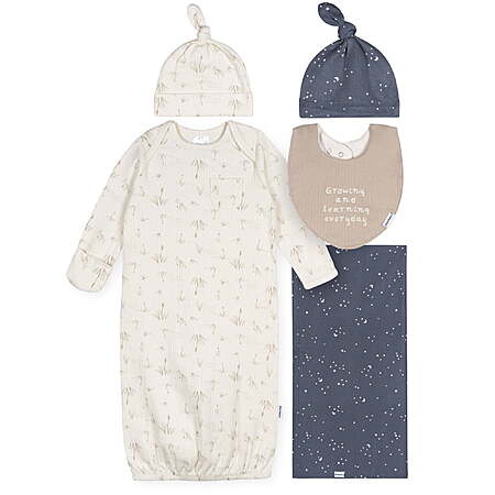 5-Piece Gerber Baby Gift Set w/ Gown, Caps, Bib, & Swaddle Blanket (0-6 Months, Various) $6.99 + Free S&H w/ Walmart+ or on $35+