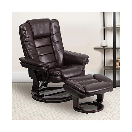 EMMA+OLIVER Multi-Position Recliner Ottoman Set Eucalyptus Wood Stitched Upholstery Swivel Base $39.51 + sHIPPING $10.95