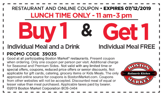 Boston Market Coupon Buy 1 Meal Drink Get A 2nd Meal