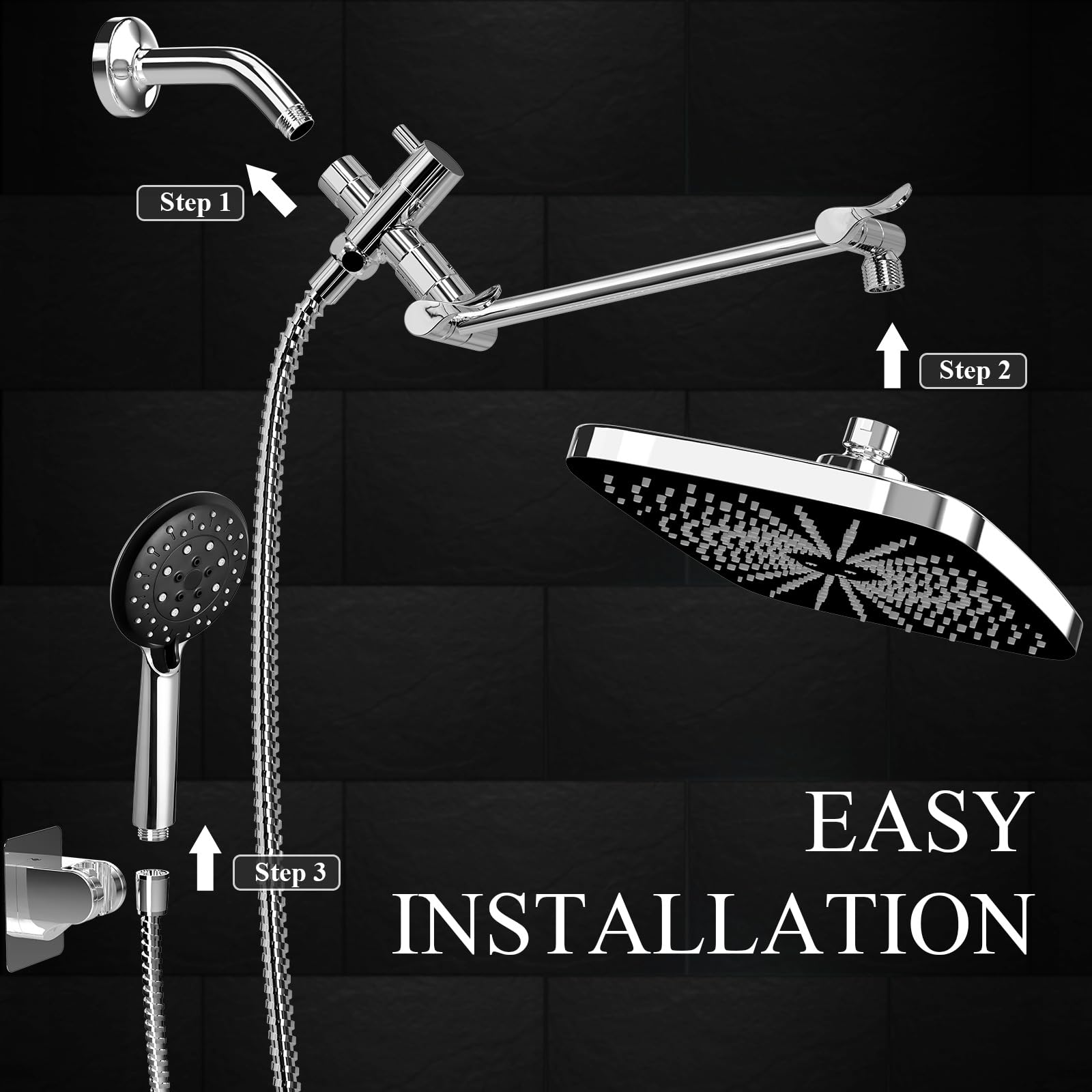 Veken 12 Inch Rain Shower Head with 5 Settings High Pressure Handheld