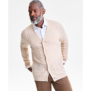 Club Room Men's Regular-Fit Cable-Knit 100% Cashmere Cardigan, Macy's Exclusive - Oatmeal