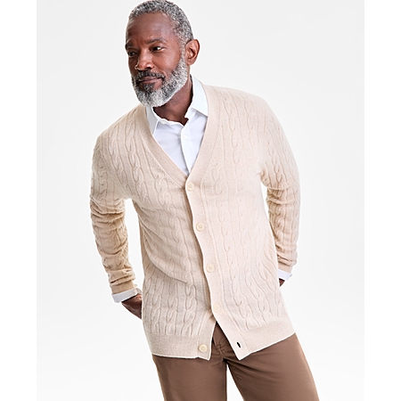 Club Room Men's Regular-Fit Cable-Knit 100% Cashmere Cardigan, Macy's Exclusive - Oatmeal