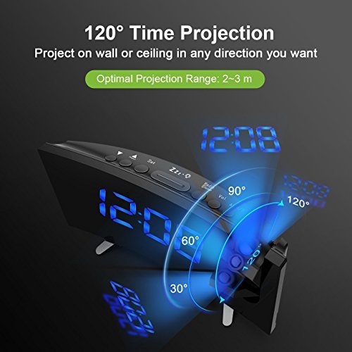 Pictek Projection Alarm Clock Fm 5 Inch Dimmable Screen