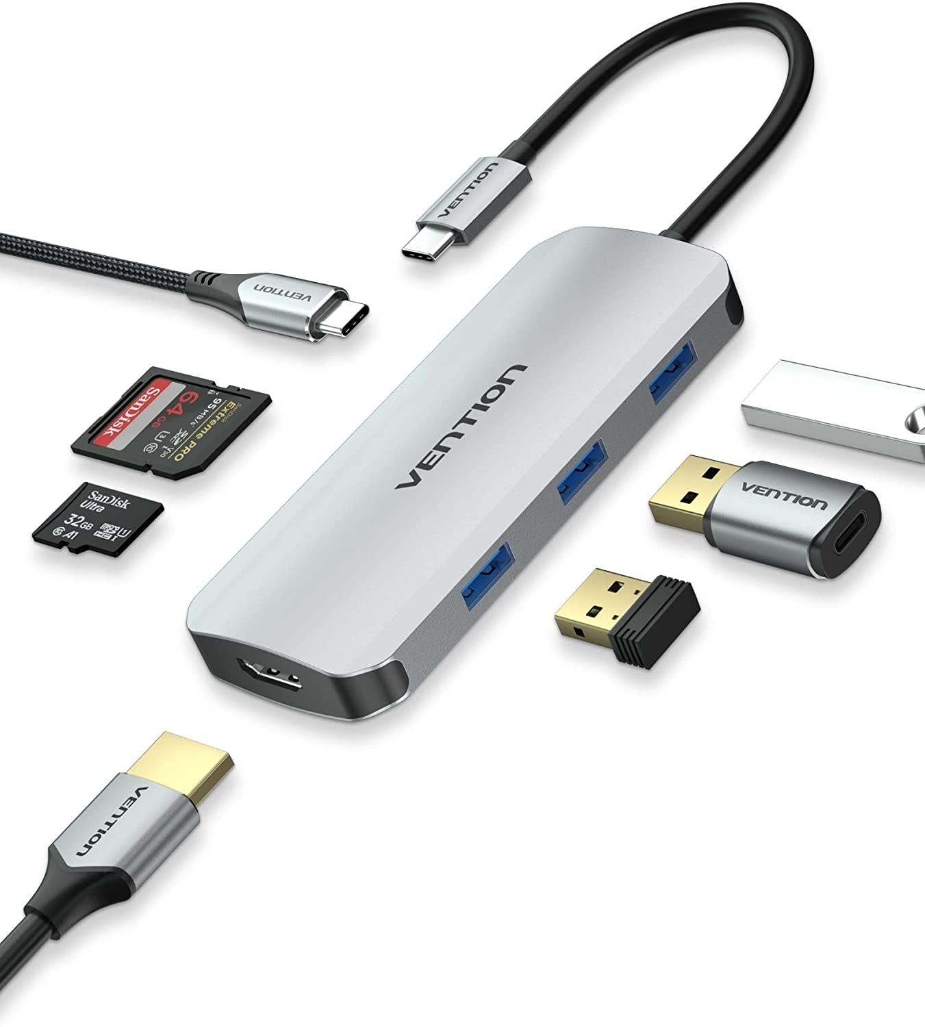 USB C Hub, VENTION 7 in 1 USB C Hub Multiport Adapter (Amazon) $10