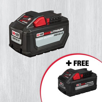Milwaukee M18 RedLithium HD12.0 Battery Pack (48-11-1812) w/ FREE M18 XC8.0 Battery Pack (48-11-1880) $179