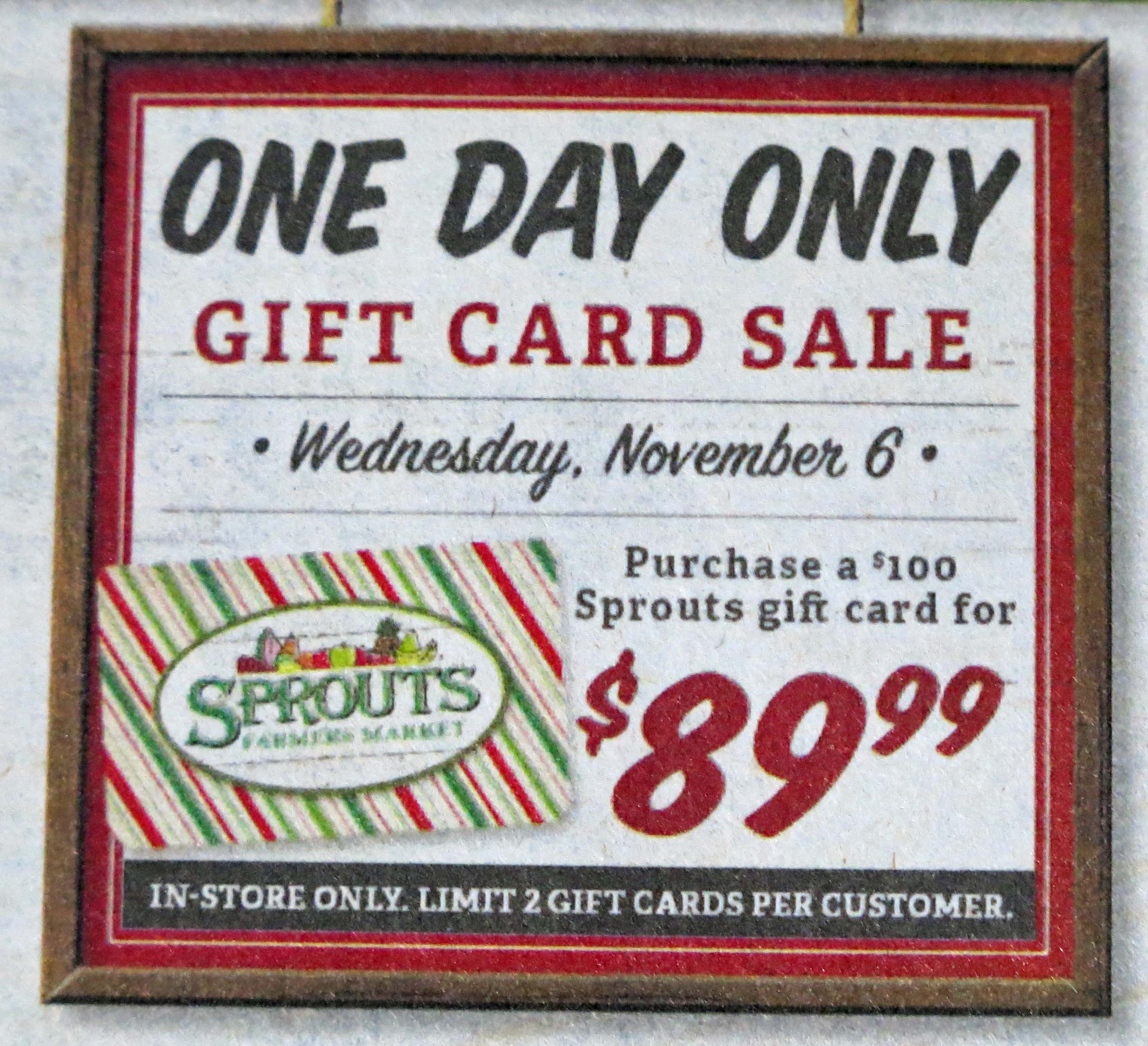 Sprouts Farmers Market 100 Gift Card For 89 99 On 11 6 19 Only